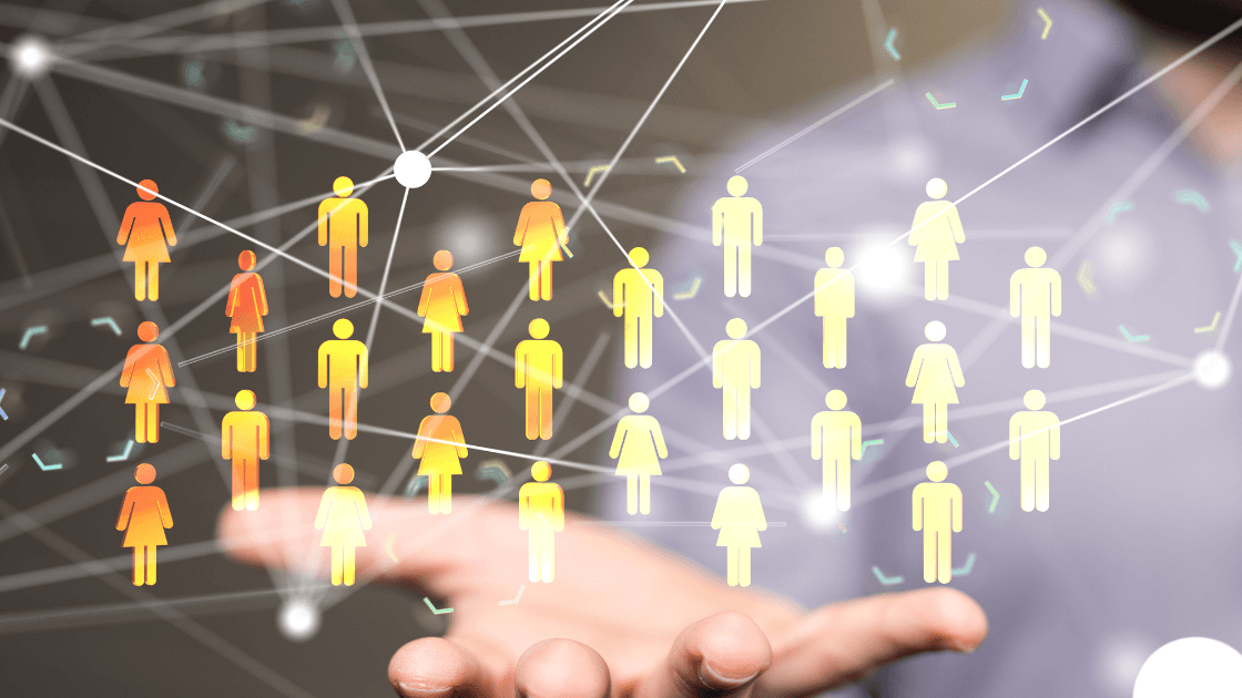 floating web image connecting people above an open hand